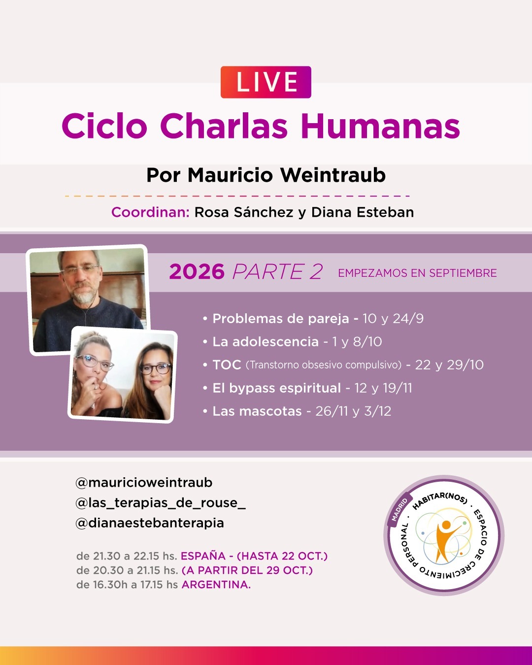 Ciclo Charlas Humanas 2026 - 2a. parte